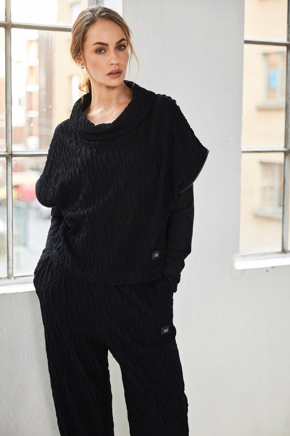 Naya Black Embossed Knit Soft Pull Up Trouser