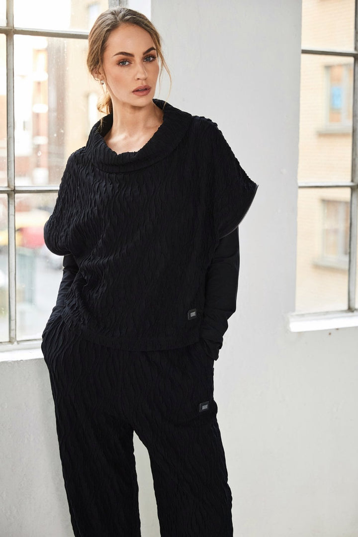 Naya Black Embossed Knit Soft Pull Up Trouser