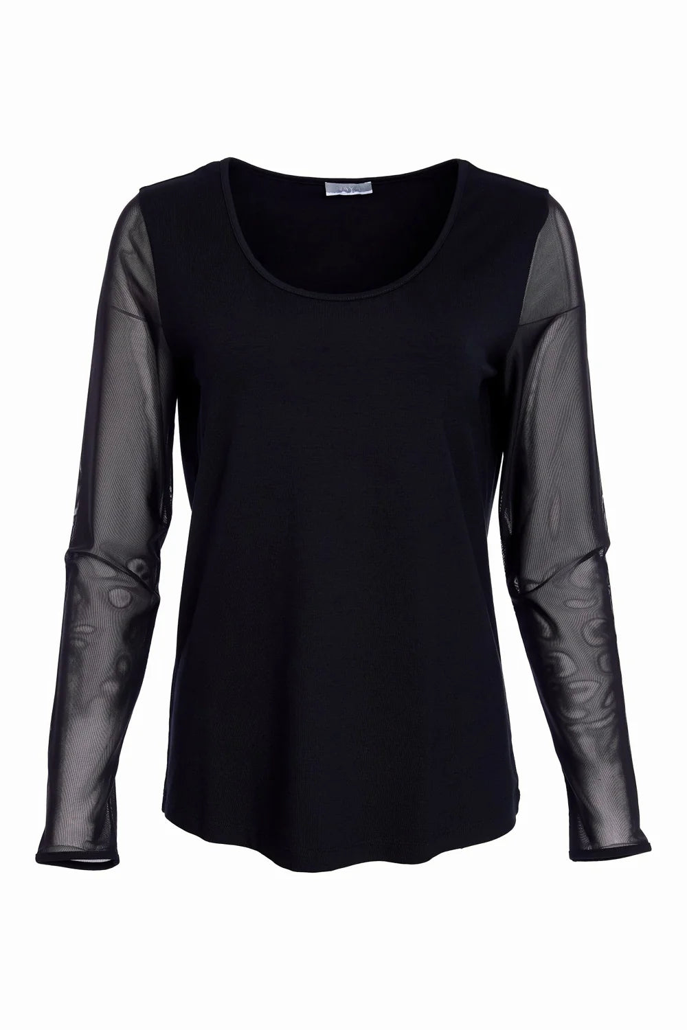 Naya Black Jersey Round Neck Top with Mesh Sleeve