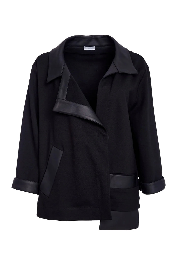 Naya Black Wrap Jacket with Leatherette Details
