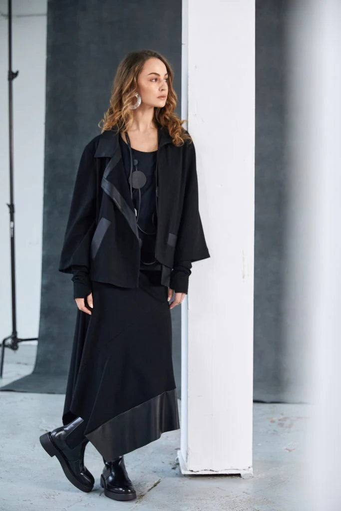 Naya Black Wrap Jacket with Leatherette Details