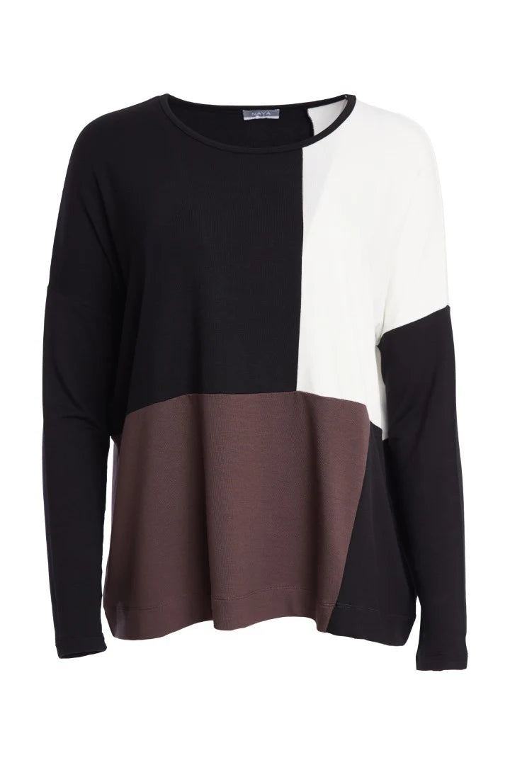 Naya Colour Block Round Neck Long Sleeve Top
