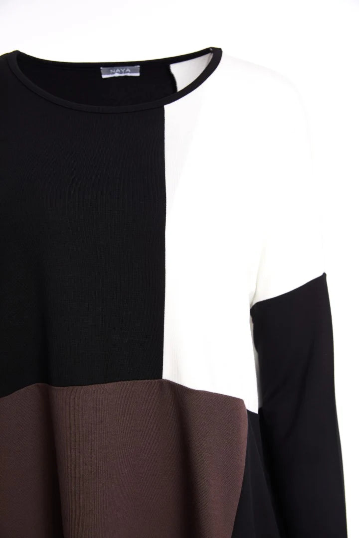 Naya Colour Block Round Neck Long Sleeve Top