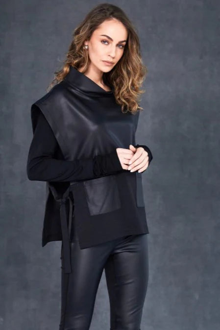 NAYA Leatherette Top with Tie Detail