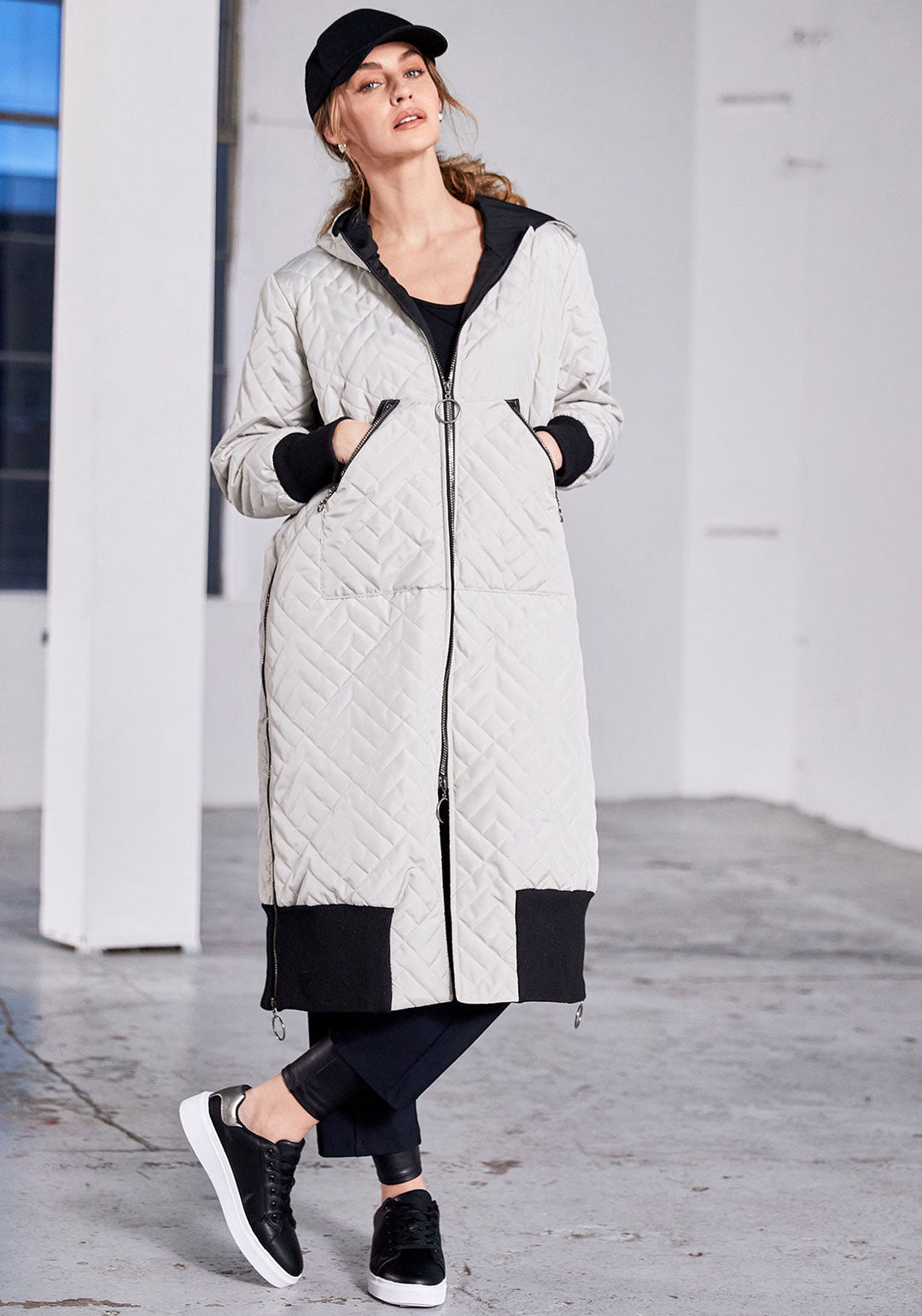 Naya Padded Hooded Coat with Knit Cuff and Hem Panels