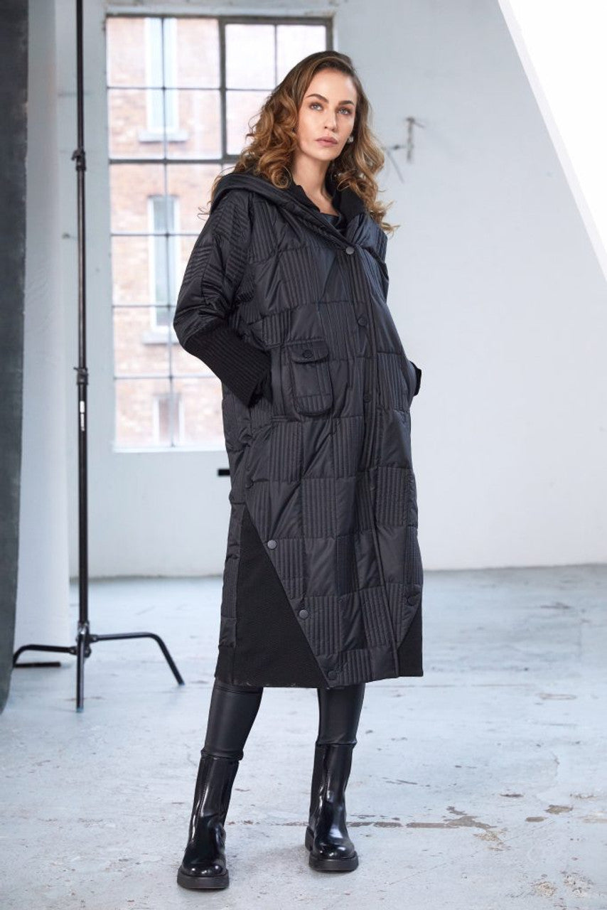 Naya Padded Hooded Coat with Ribbed Collar and Pocket