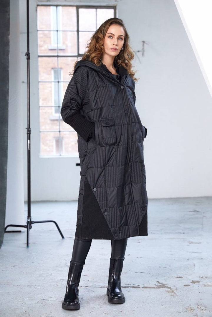 Naya Padded Hooded Coat with Ribbed Collar and Pocket