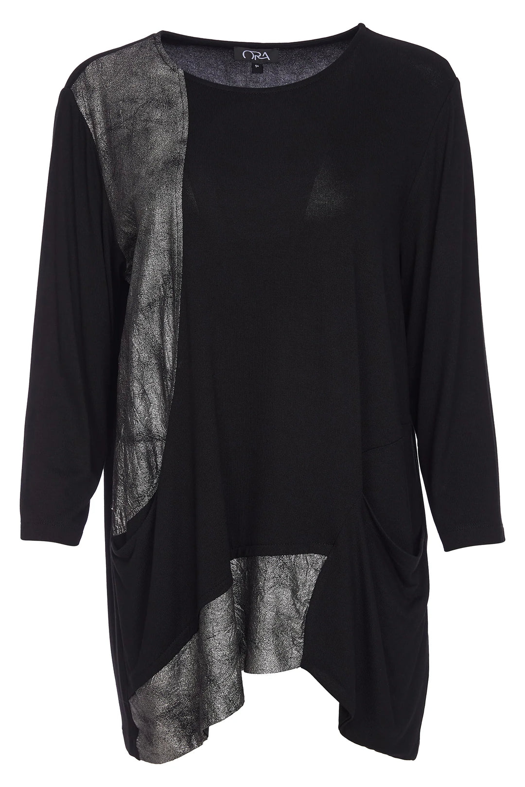 Ora Round Neck Top with Contrast Panels and Necklace