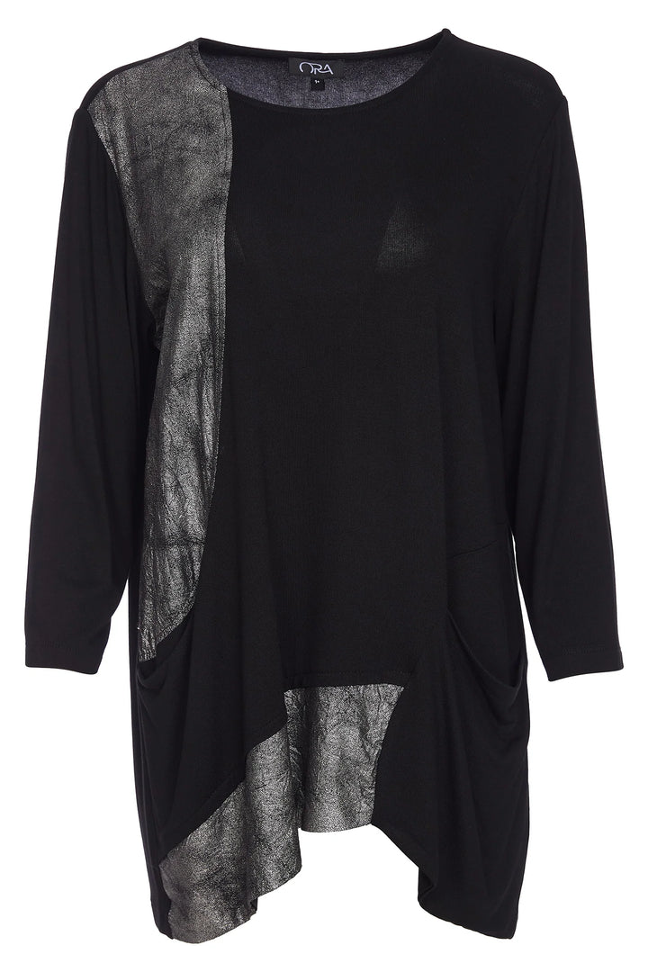 Ora Round Neck Top with Contrast Panels and Necklace