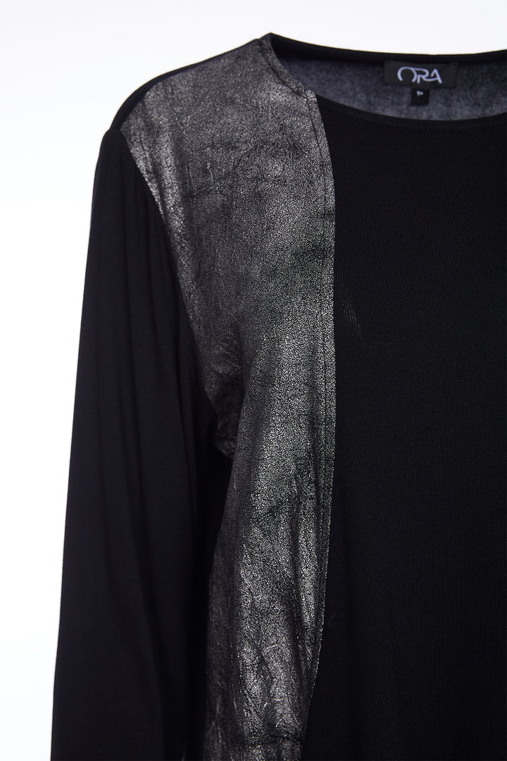 Ora Round Neck Top with Contrast Panels and Necklace