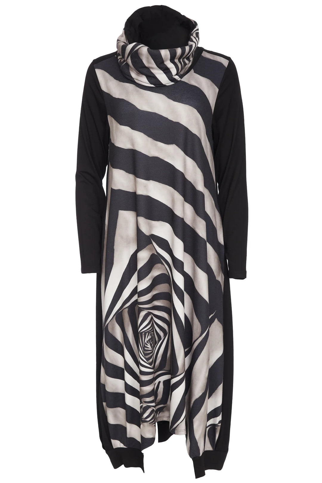 Ora V Neck Print Dress with Cut Away Hem and Neckscarf