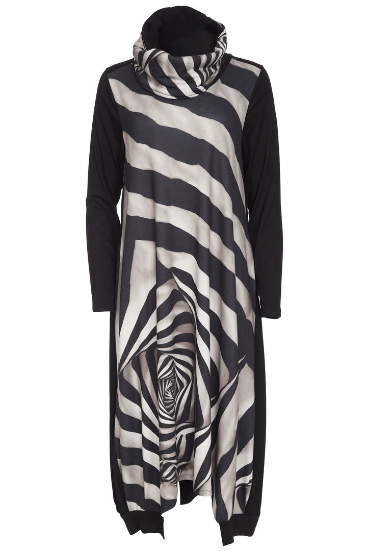 Ora V Neck Print Dress with Cut Away Hem and Neckscarf