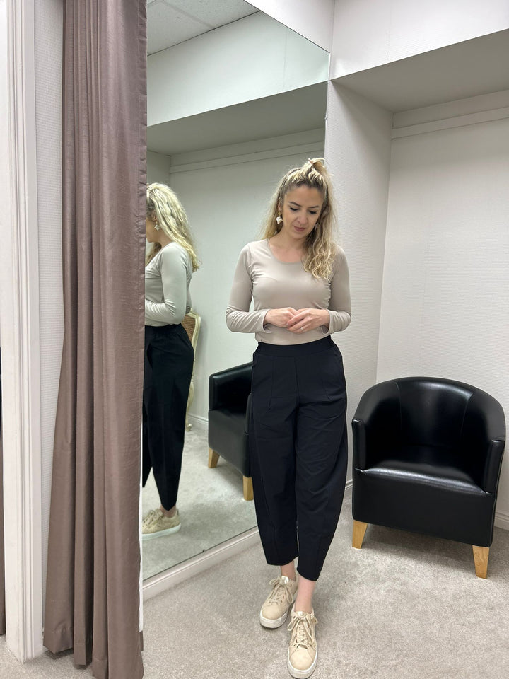 Lightweight Black Cropped Travel Trousers