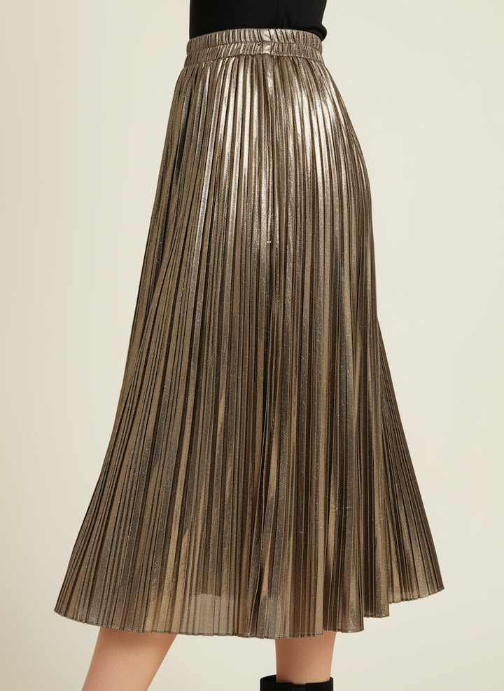 Bronze Shiny & Pleated Skirt