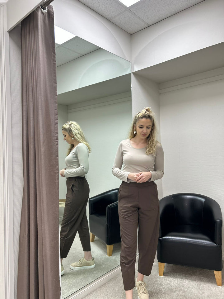 Lightweight Mocha Brown Cropped Travel Trousers
