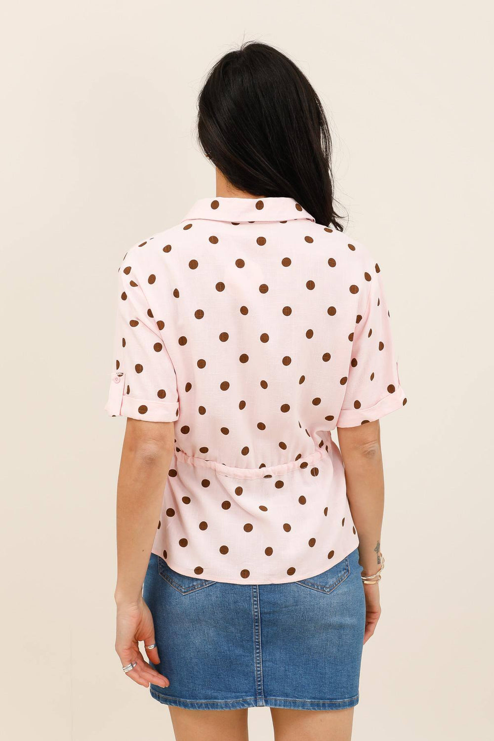Short-sleeve polka dot print blouse - image 4