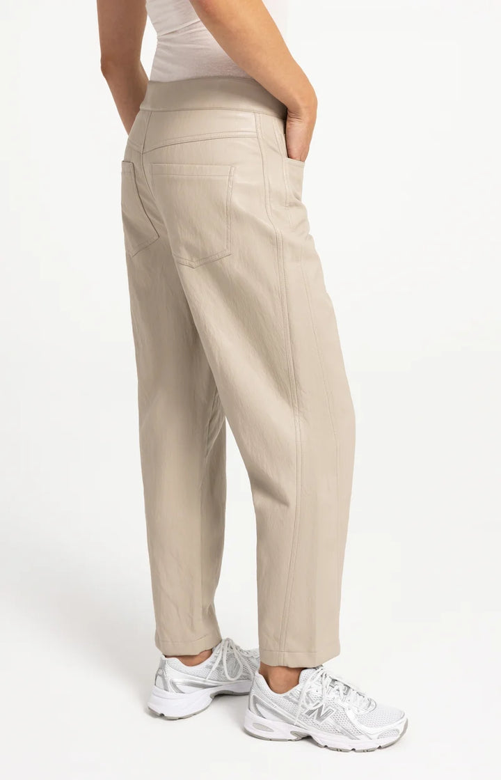YAYA Faux Leather Carrot Fit Trousers, Grey