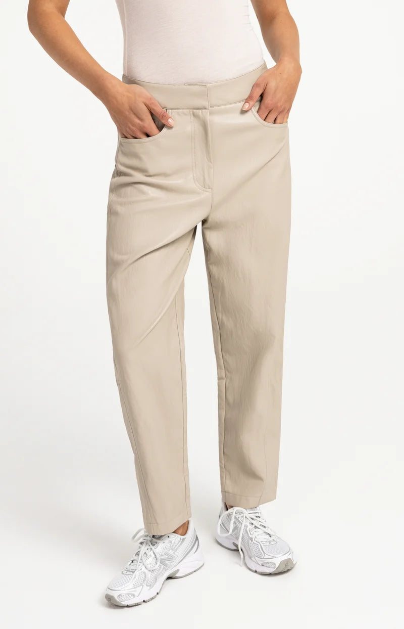 YAYA Faux Leather Carrot Fit Trousers, Grey