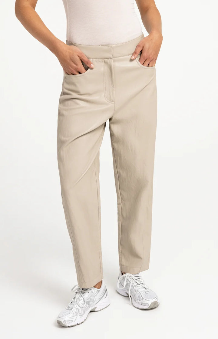 YAYA Faux Leather Carrot Fit Trousers, Grey
