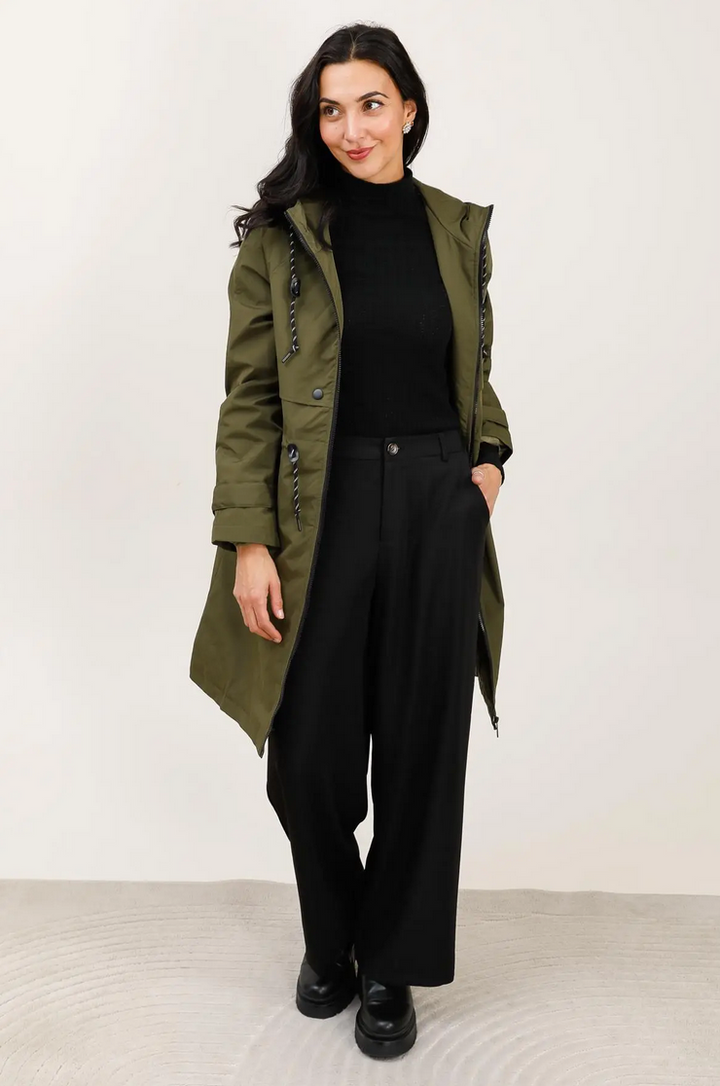 Kaki Long Waterproof Parka with Hood