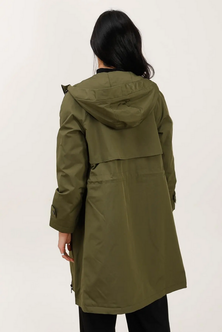 Kaki Long Waterproof Parka with Hood