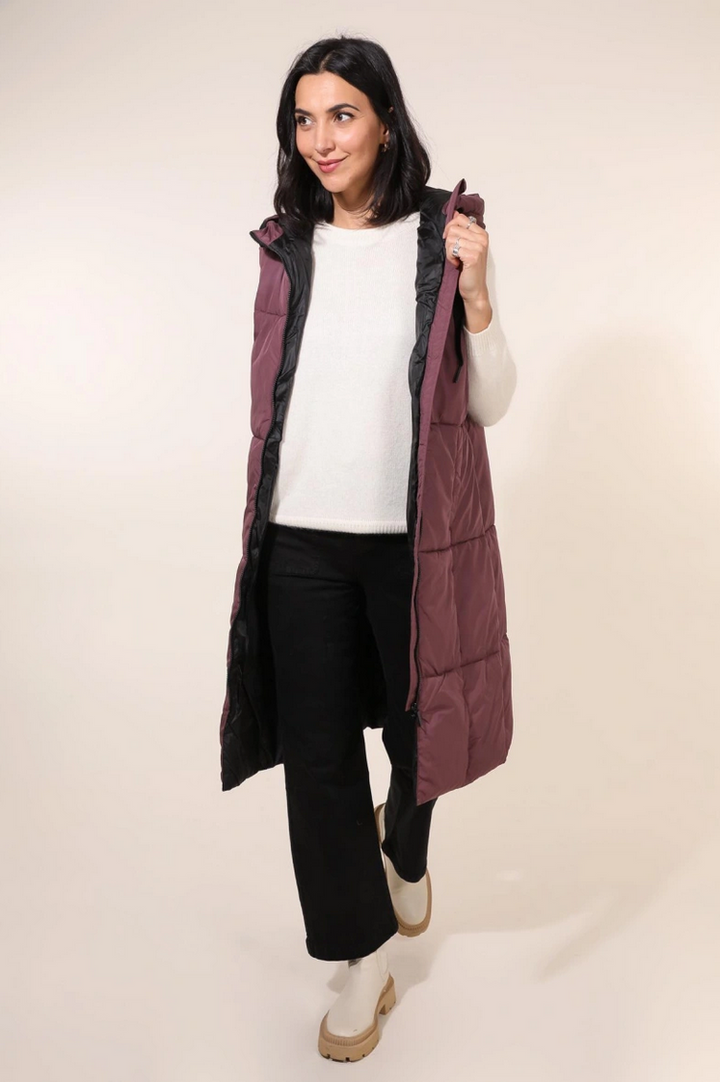 Purple Long Sleeveless Down Coat