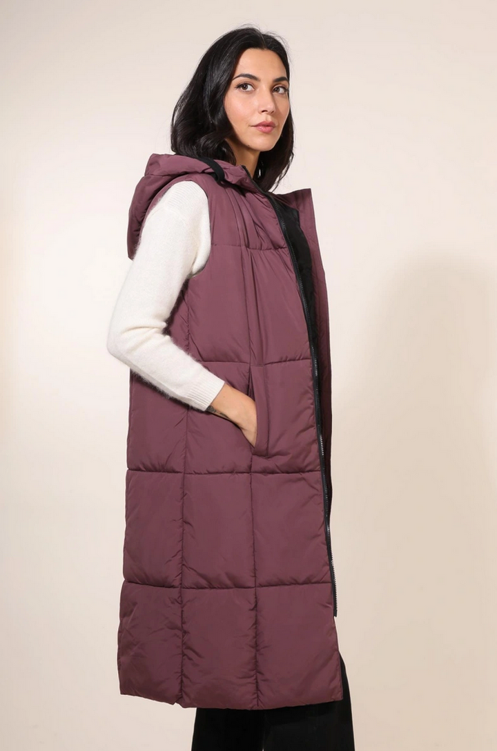 Purple Long Sleeveless Down Coat