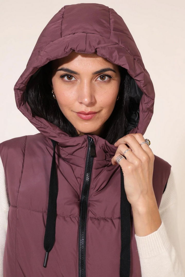 Purple Long Sleeveless Down Coat
