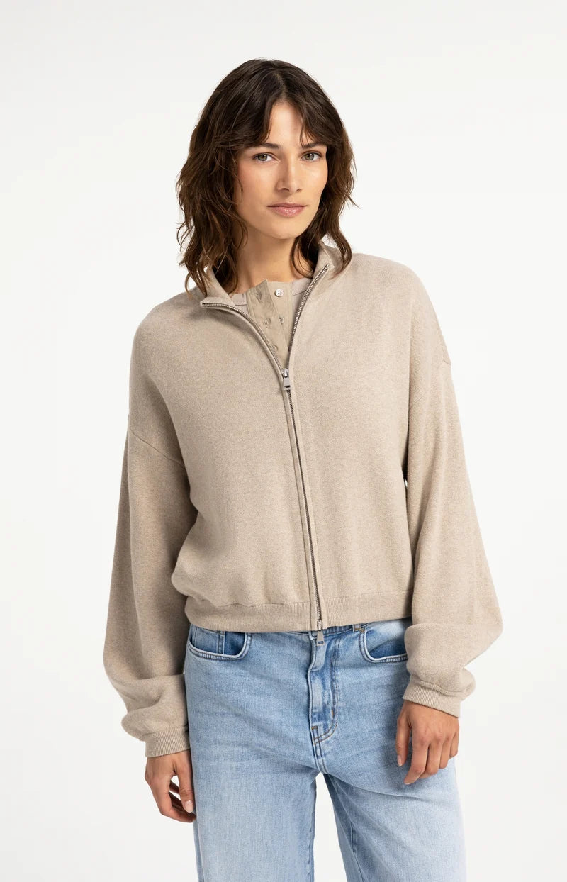 YAYA Jacquard Knitted Cardigan with Zip Closure, Grey