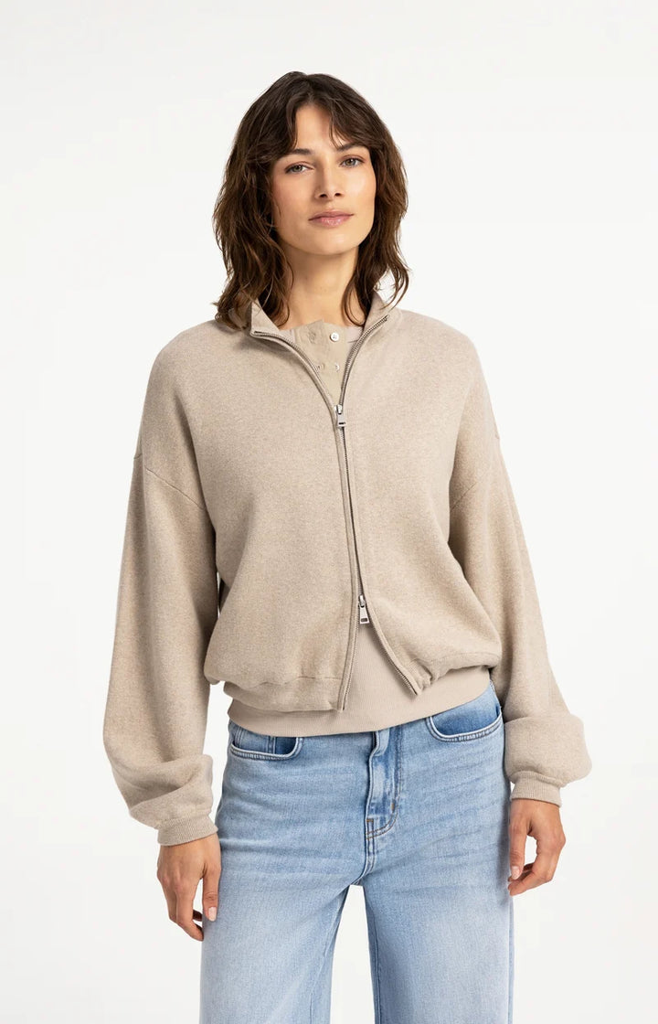 YAYA Jacquard Knitted Cardigan with Zip Closure, Grey