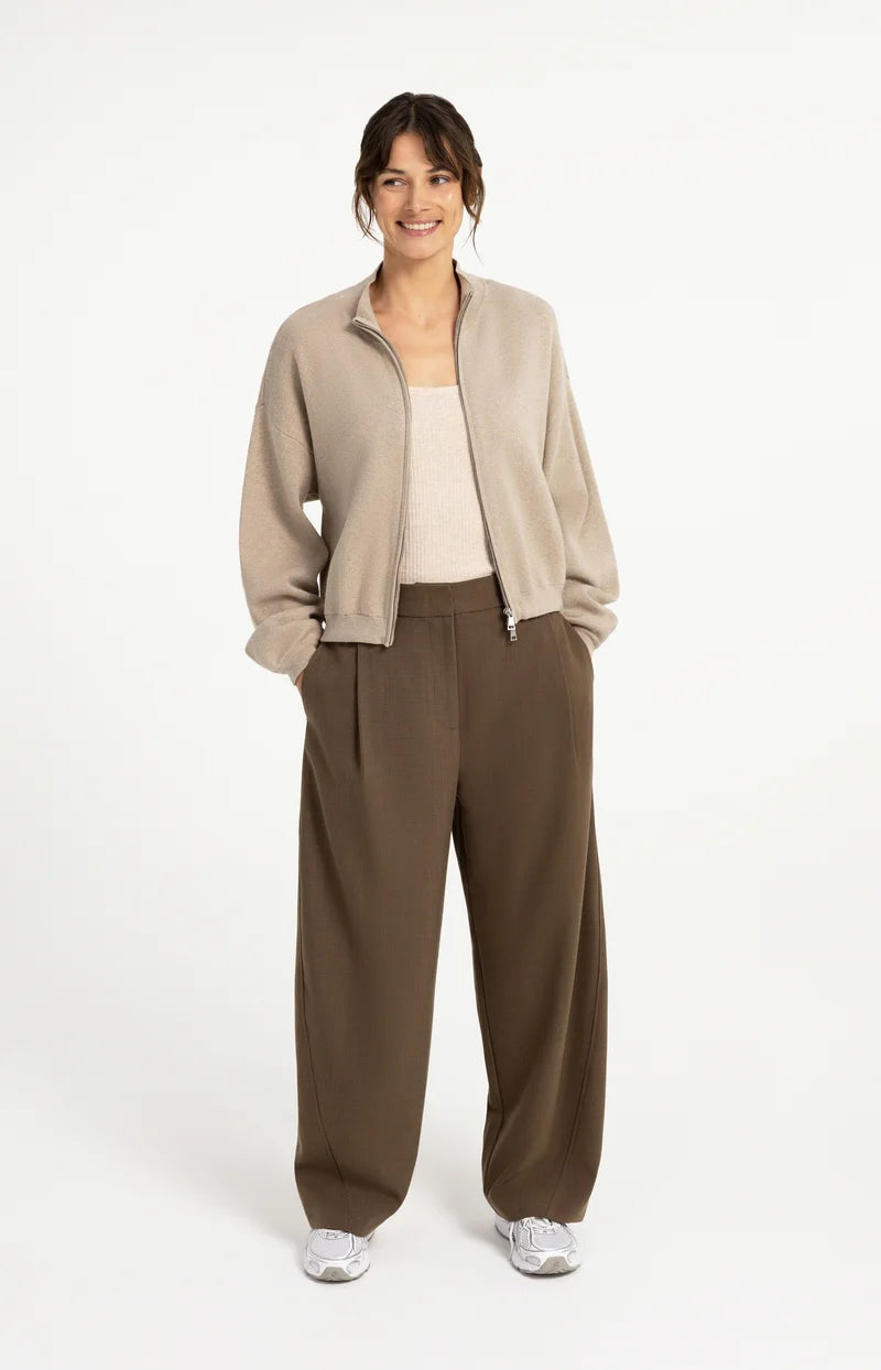 YAYA Jacquard Knitted Cardigan with Zip Closure, Grey