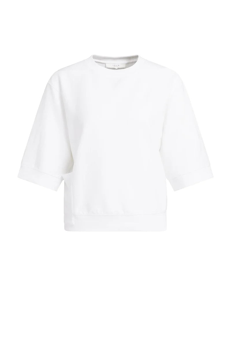 YAYA Jersey Rib Top with Short Sleeves, White