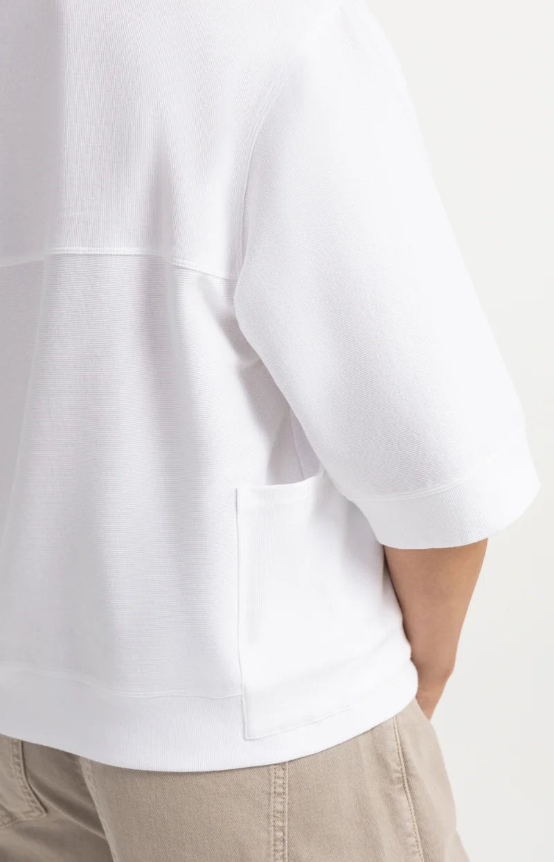 YAYA Jersey Rib Top with Short Sleeves, White