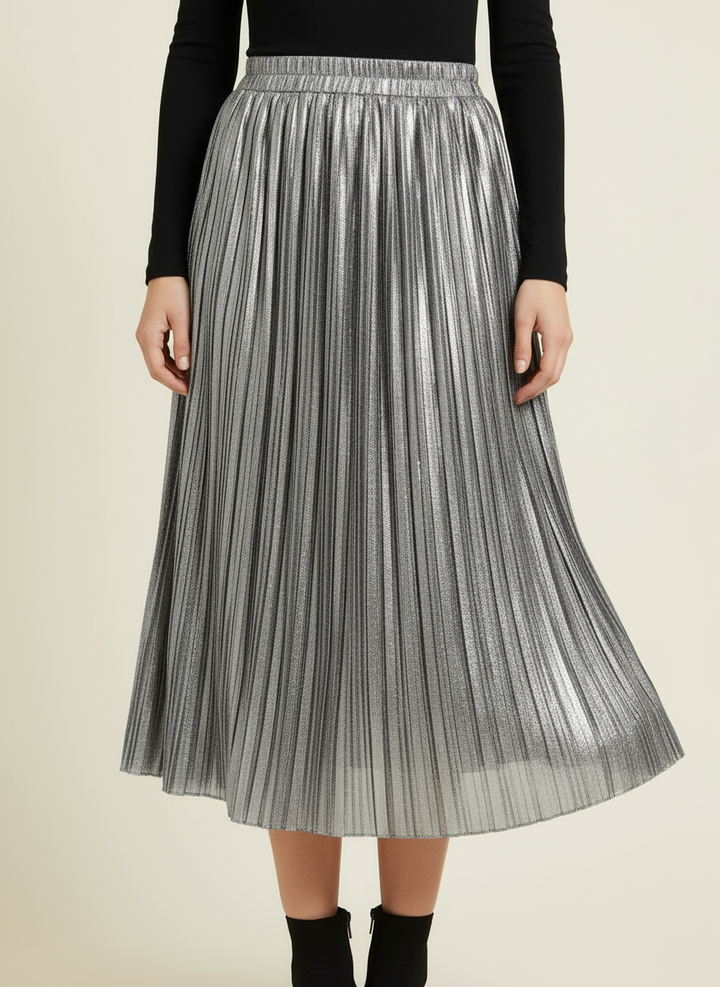 Metallic Shiny & Pleated Skirt