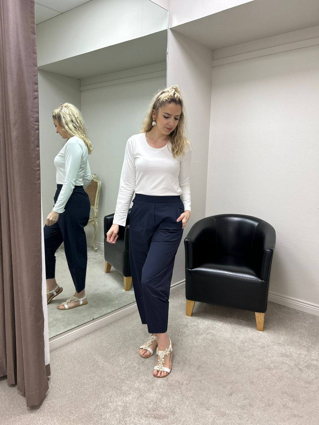 Lightweight Navy Cropped Travel Trousers