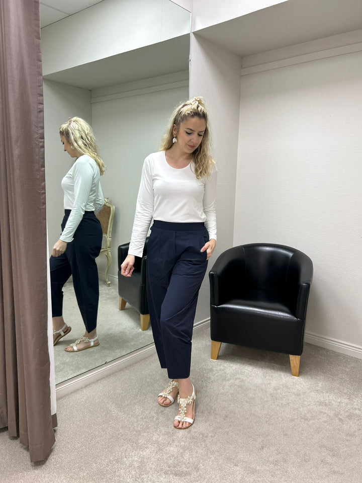 Lightweight Navy Cropped Travel Trousers