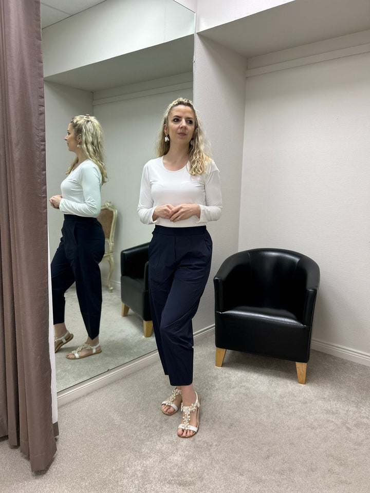 Lightweight Navy Cropped Travel Trousers