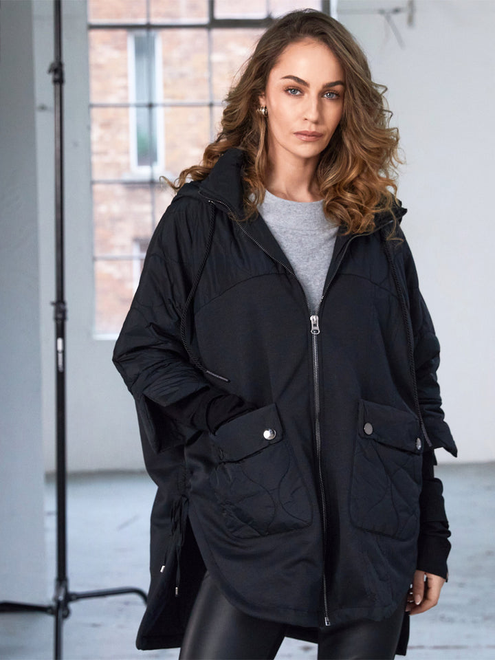 Naya Hooded Jacket with Quilted Sections and Pocket Detail