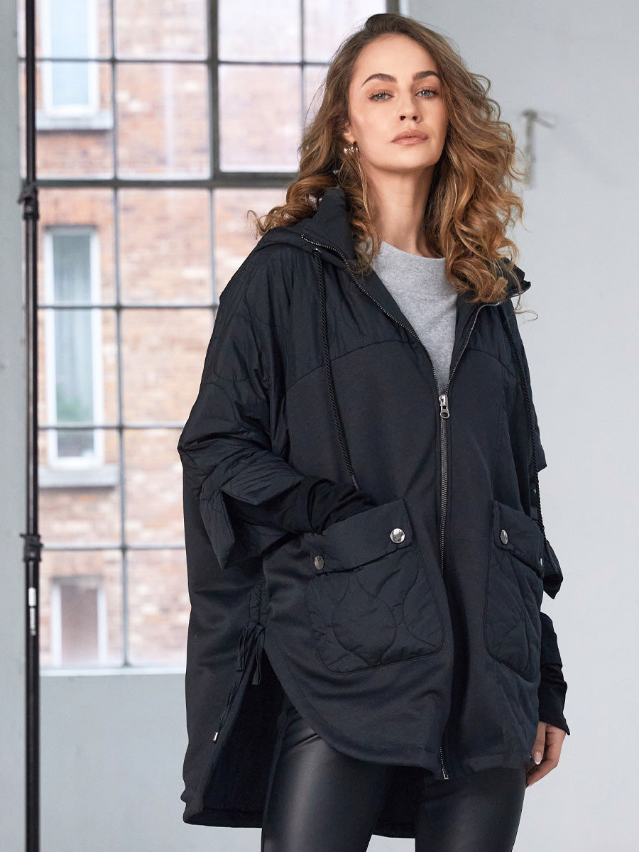 Naya Hooded Jacket with Quilted Sections and Pocket Detail
