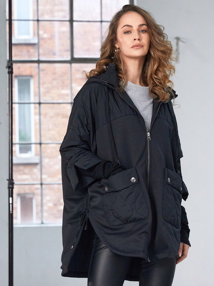 Naya Hooded Jacket with Quilted Sections and Pocket Detail