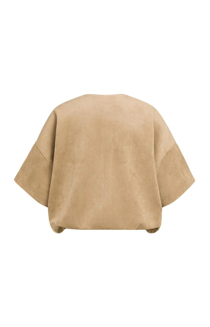 YAYA Oversized Suedine Jacket with Short Sleeves, Brown