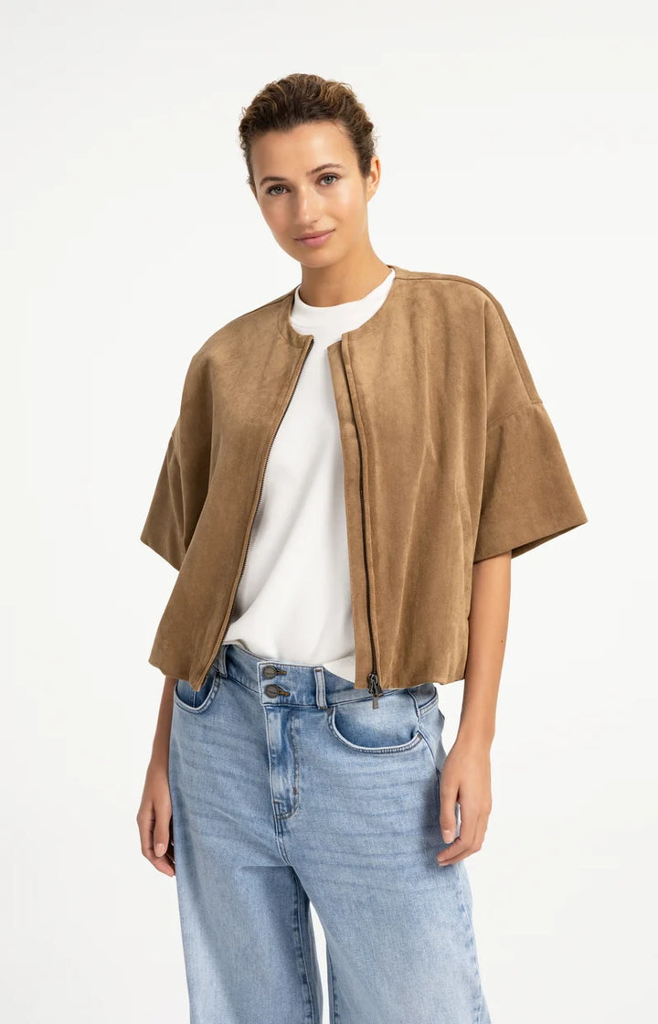 YAYA Oversized Suedine Jacket with Short Sleeves, Brown