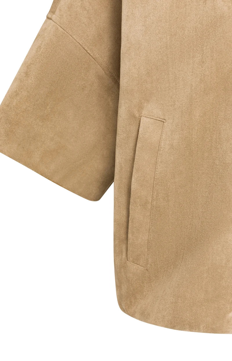 YAYA Oversized Suedine Jacket with Short Sleeves, Brown