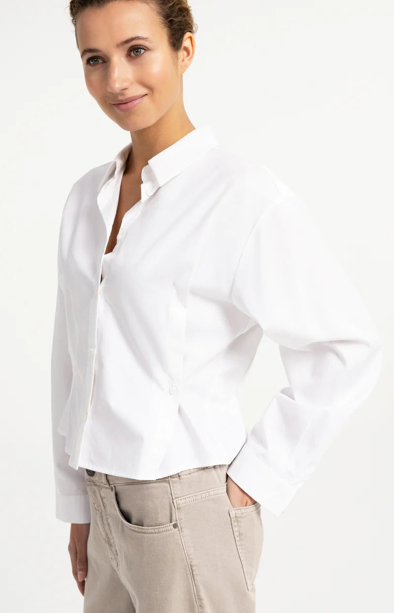 YAYA Poplin Blouse, Adjustable Waist & Long Sleeves, White