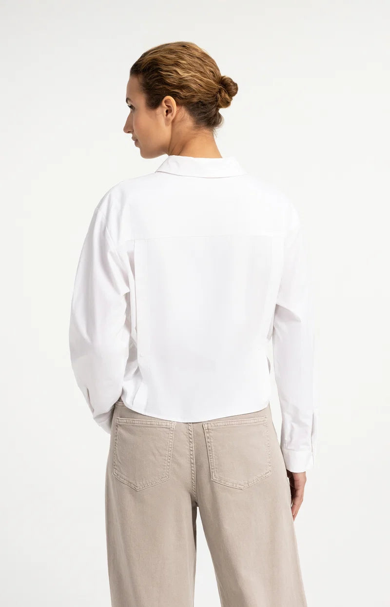 YAYA Poplin Blouse, Adjustable Waist & Long Sleeves, White