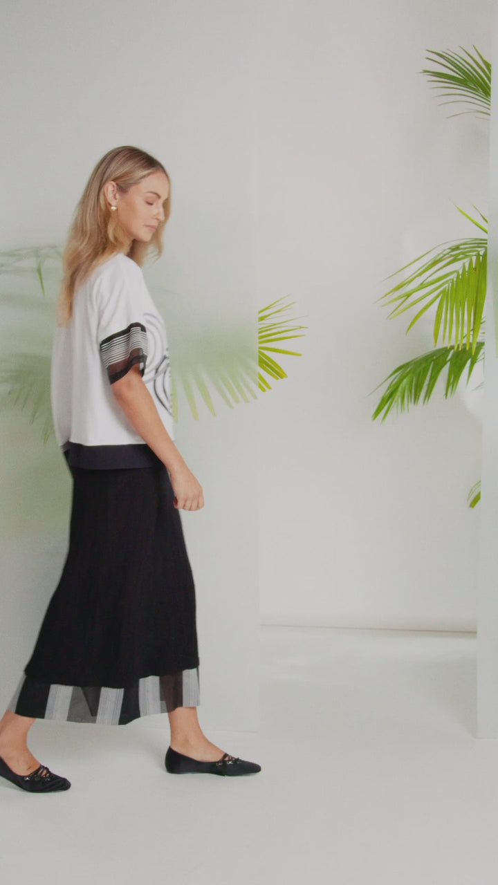 NAYA White & Black Placement Print & Stripe Top