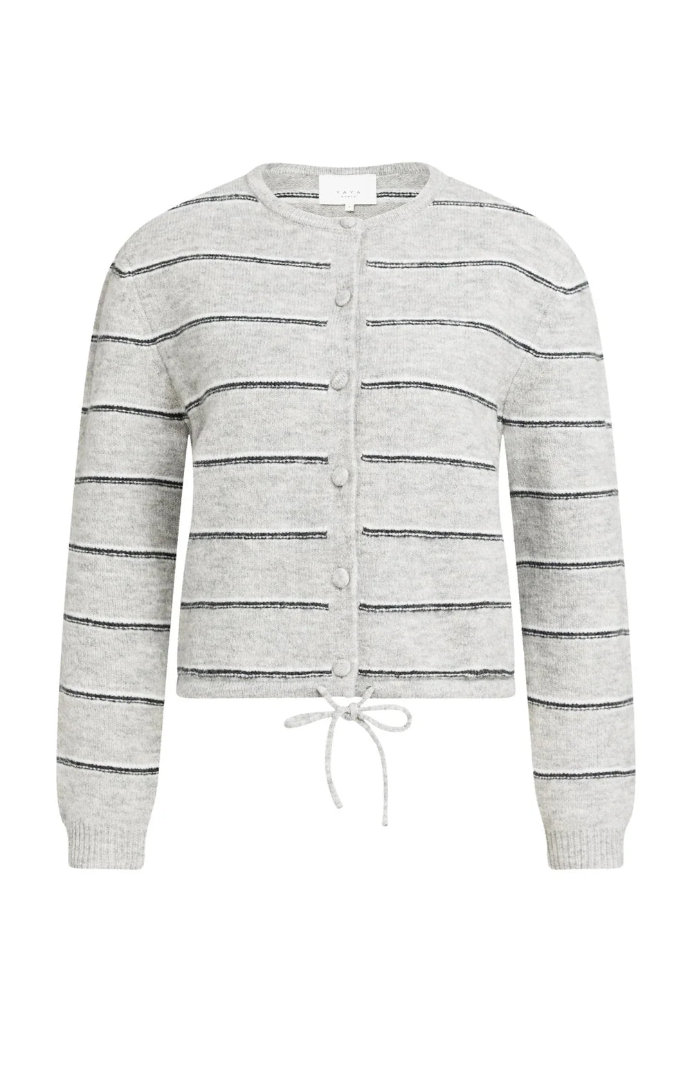 YAYA Striped Knitted Cardigan, Medium Grey Melange