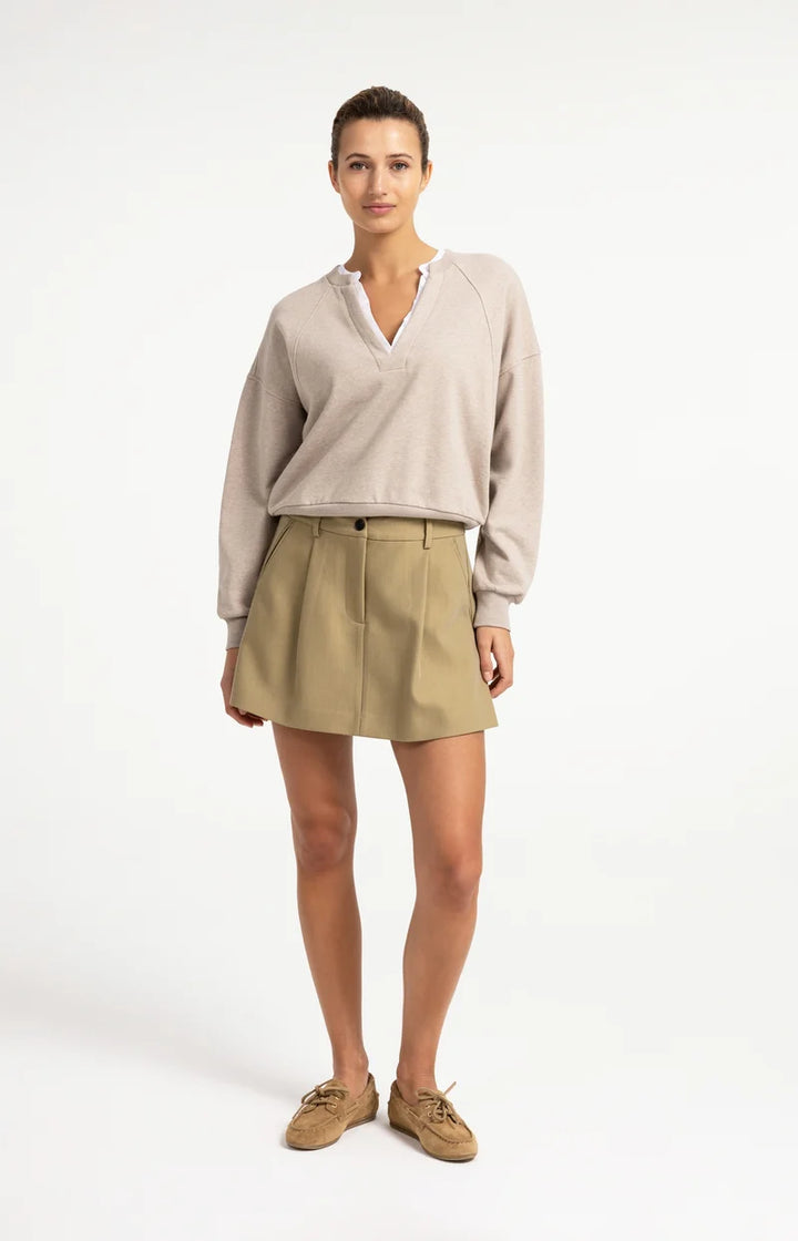 YAYA V-Neck Sweatshirt & Woven Collar, Grey