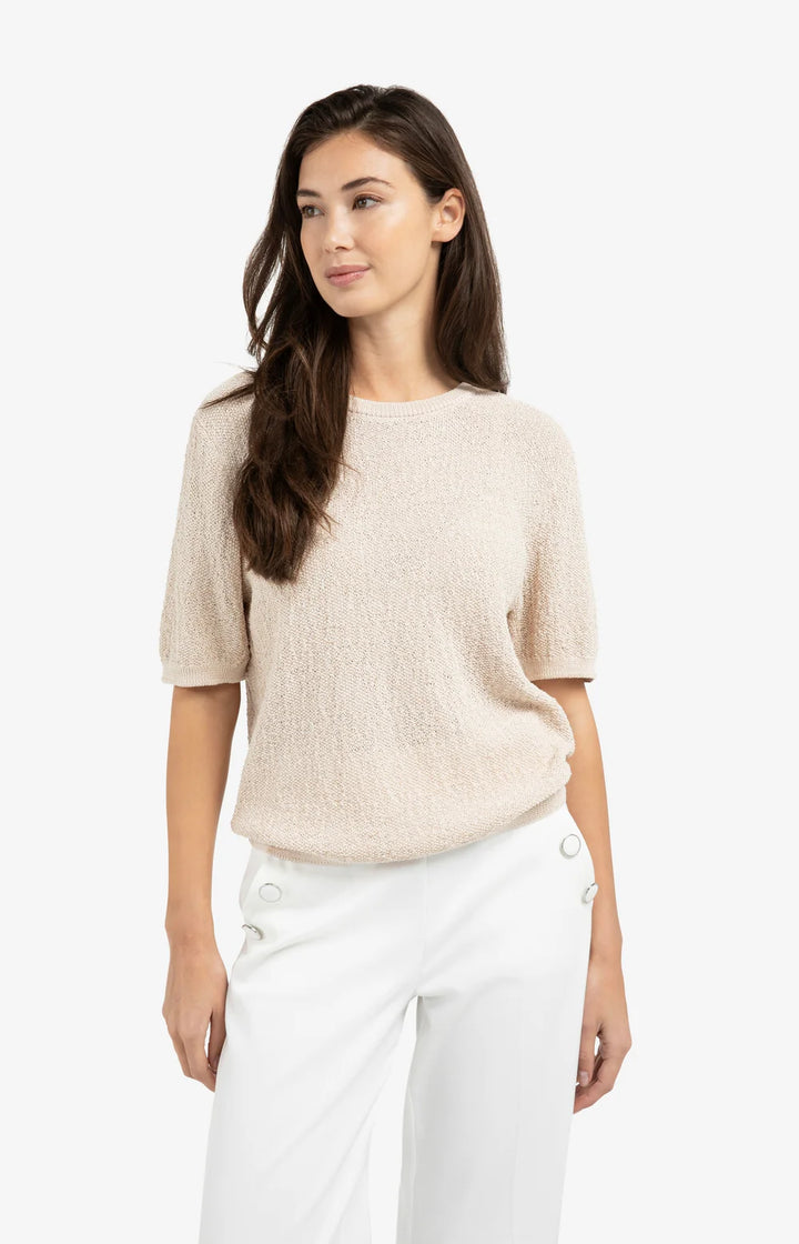YAYA Beige Textured Short Sleeve Knitted Sweater